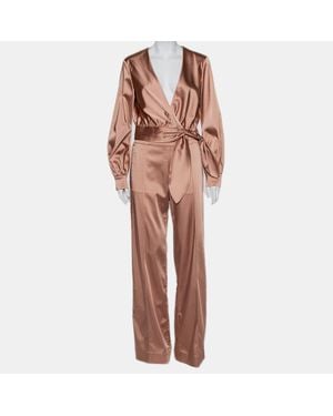 Jonathan Simkhai Crepe Satin Wrap Crop Top & Wide Leg Track Pants Set - Pink
