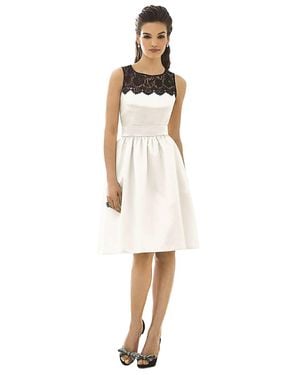 After Six Lace Neck Midi Satin Sleeveless Dress - White