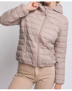 Love Tree Hooded Light Puffer Jacket - Brown