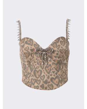 Area Heart Leopard Crystal Trim Top - Natural