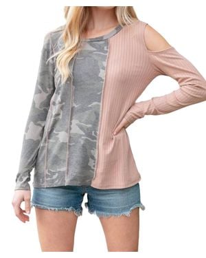 Haptics Rib Color Block Cut-Out Top - Gray
