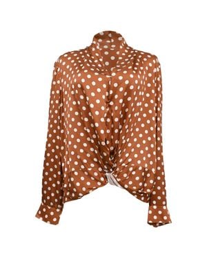 Caroline Constas Polka Dot Twist Front Blouse - Brown