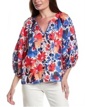 tyler boe Molly Cotton V-Neck Blouse - Red