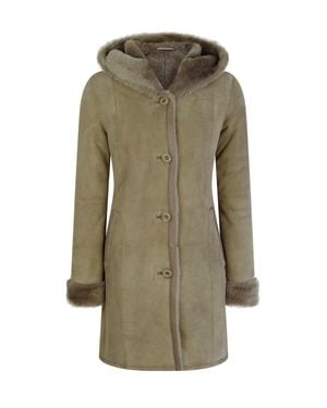 TruClothing Long Hooded Merino Sheepskin Jacket - Green
