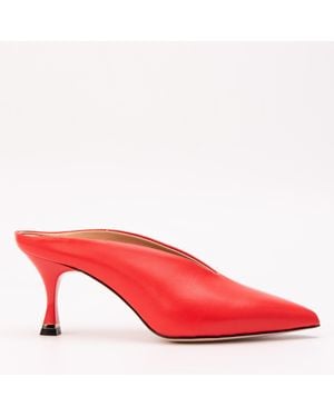 Vinci Leather Shoes The Solara Scarlet Leather Mule Heel - Red