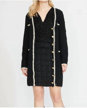 Stellah Cable Knit Long Cardigan - Black