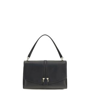 Ferragamo Calf Leather Bos Taurus Shoulder Bag - Black