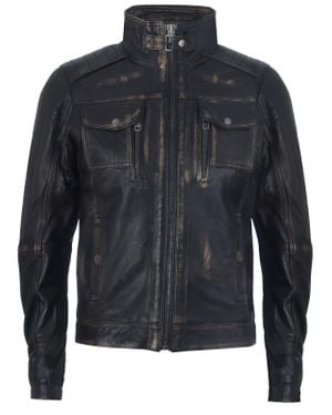 Infinity Leather Biker Distressed Motorcycle Jacket - Black