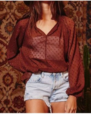 Bucketlist Glitter Semi-Sheer Blouse - Red