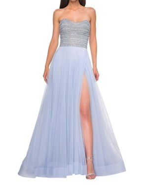 La Femme A-Line Pearl And Rhinestone Prom Dress - Blue