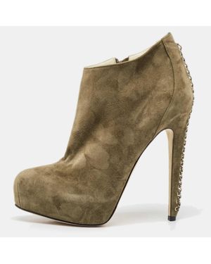 Brian Atwood Suede Chain Embellished Booties - Green
