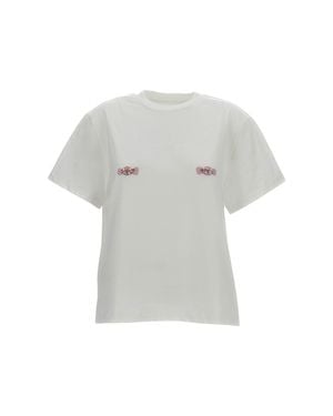Des Phemmes Crystal And Bead-Embellished Boxy T-Shirt - White