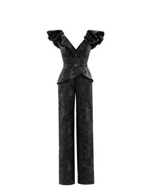 Saiid Kobeisy Dramatic Jet Brocade Jumpsuit - Black