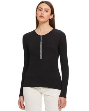 Goldie Tees Metallic Long Sleeve Placket Top - Black