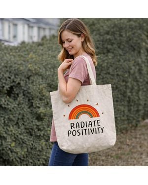 Fashnzfab Radiate Positivity Print Shoulder Tote Bag - Gray
