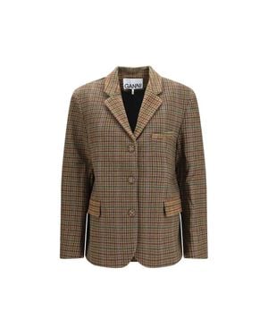Ganni Brown Recycled Wool Blazer