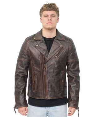 Infinity Leather Brando Double Cross Zip Biker Jacket-Casablanca - Black