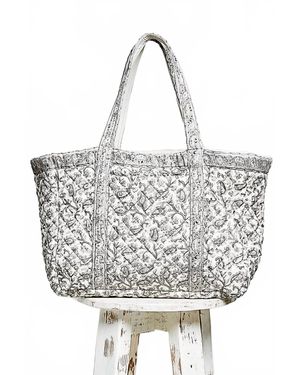 Pol Hand Block-Printed Quilted Floral Tote Bag - White
