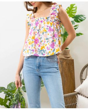 Mine Elastic Straps Floral Crop Top - Blue