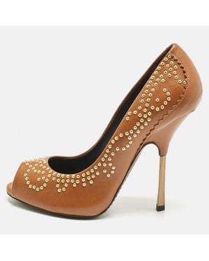 Giuseppe Zanotti Leather Studded Peep Toe Pumps - Brown