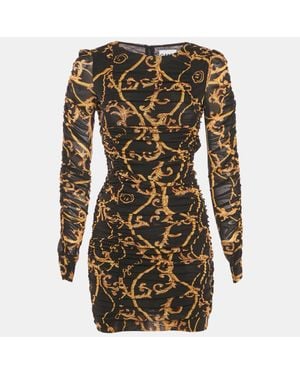 Ganni Printed Jersey Ruched Bodycon Mini Dress - Black