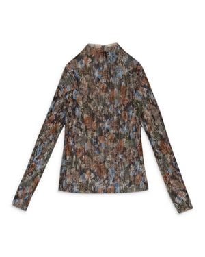CALLIPYGIAN Floral Pleated Turtleneck - Gray