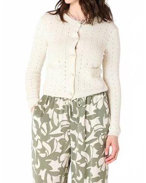 Dex Pearl Detail Open Stitch Cardigan - White