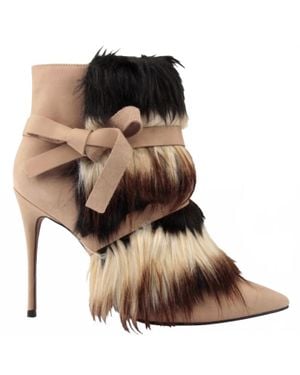 Carrano Leather Stiletto Bootie With Fur - Brown