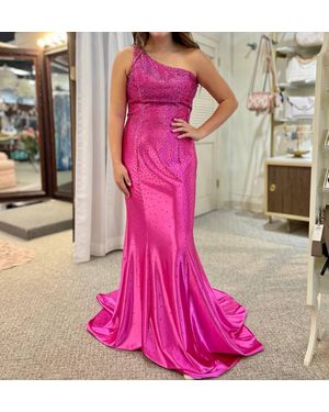 Faviana Beaded One Shoulder Long Dress - Pink