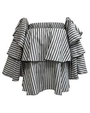 Caroline Constas Striped Off-Shoulder Blouse - Black