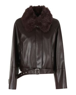 Isabelle Blanche Faux Leather Fur Collar Bomber Jacket - Black