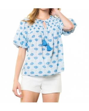 Thml Puff Sleeve Flower Print Top - Blue