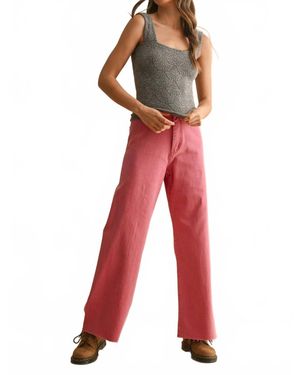 Miou Muse Strechy Washed Detail Knitted Top - Red