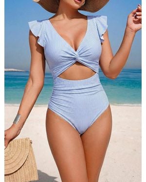 TRUEDAMES One Piece Ruffled Swimsuit Tummy Control High Waist Bathing Suit For Bikini - Blue
