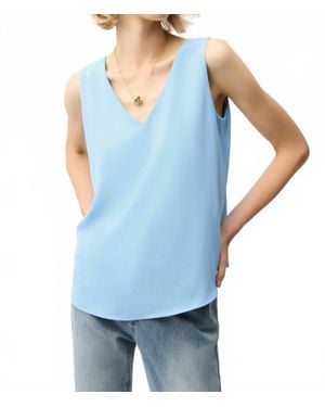 Joseph Ribkoff Woven Twill V-Neckline Top - Blue