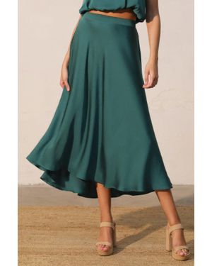 TRUEDAMES Washed Poly Silk Midi Swing Skirt - Green