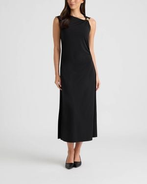 Ellen Tracy Asymmetrical Neck Knit Long Dress - Black