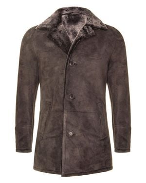 Infinity Leather Sheepskin Classic Car Coat-Avondale - Brown