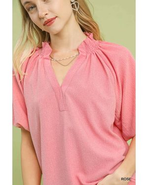 Umgee Scalloped Hem Textured Blouse - Pink