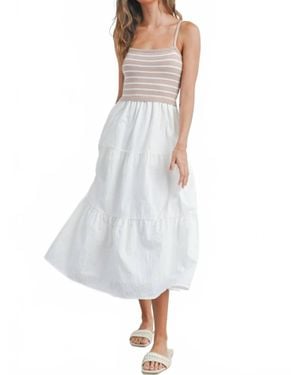 Buttermelon Striped Sleeveless Tiered Maxi Dress - White