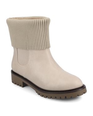 Journee Collection Journee Isabeau Medium And Wide Width Knit Collar Chelsea Boots - Brown