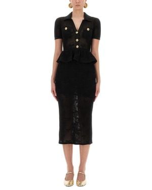 Self-Portrait Midi Crochet Dress With Peplum Waist - Black