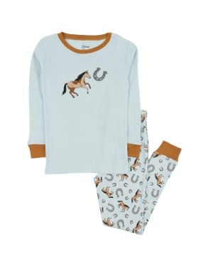 Leveret Kids Two Piece Cotton Pajamas Horse - Blue