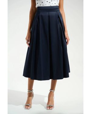 Joseph Ribkoff Stretch Taffeta Flared Skirt With Box Pleats - Blue