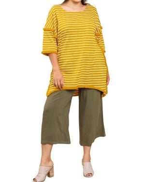 Umgee Striped & Fringed Top - Yellow