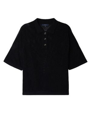 Soeur Textured Short-Sleeved Polo Shirt With Classic Collar - Black