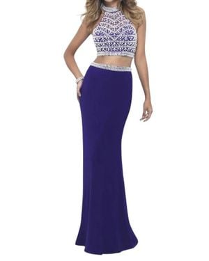 Blush Prom Pearl Embellished Two Piece Gown - Purple