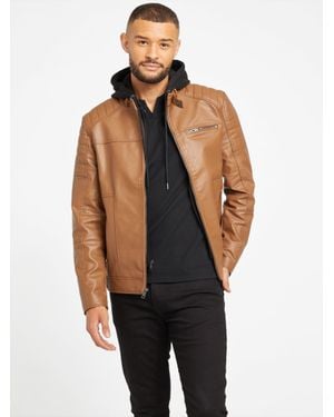 Guess Davino Faux-Leather Hooded Moto Jacket - Multicolor