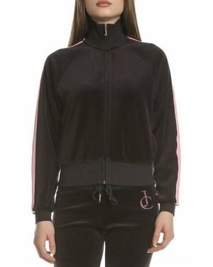 Juicy Couture Crystal Embroidered Crop Zip Up Track Jacket - Black
