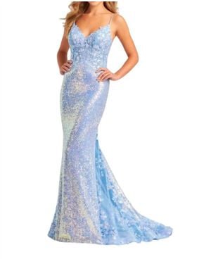 Ellie Wilde V-Neckline Gown - Blue